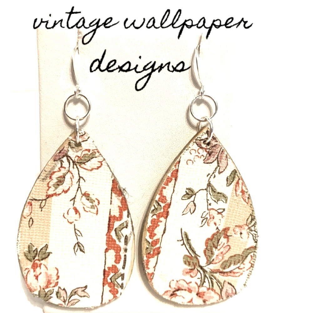 NWT Boho decoupage earrings designed with vintage wallpaper on s.p. wires